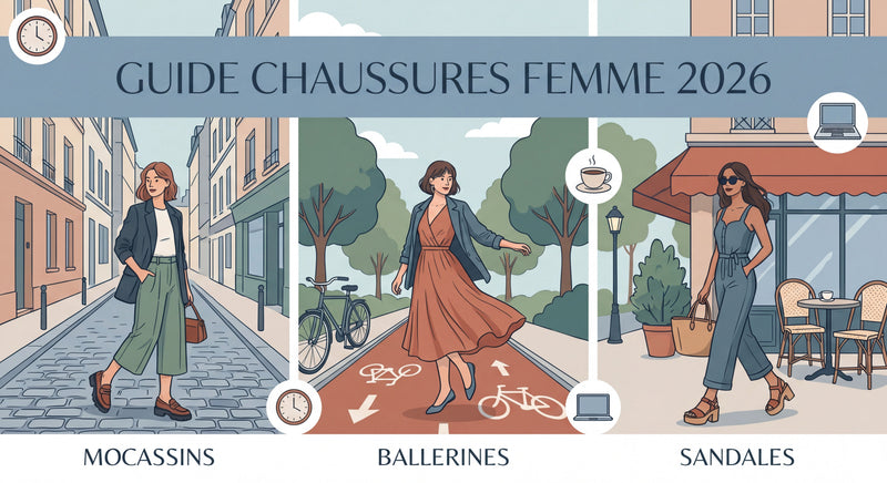 Sélection de chaussures femme et homme tendance été 2026 — ballerines marron, sandales minimalistes, mocassins — posées sur fond clair ...
![Chaussures femme 2026 : le guide complet pour choisir entre mocassins, ballerines et sandales
