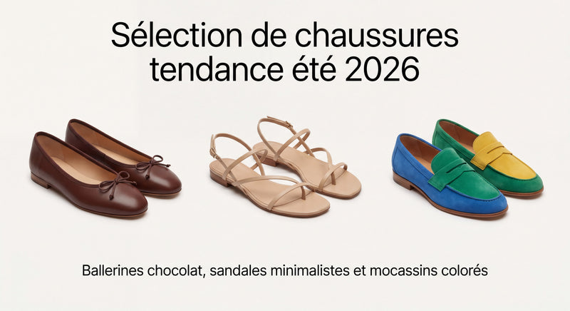 Selection of trendy summer 2026 shoes — ballet flats, sandals, and sneakers placed on a light natural background, André spring-summer c...
![Chaussures été 2026 : les tendances à adopter (et comment bien choisir sa paire)