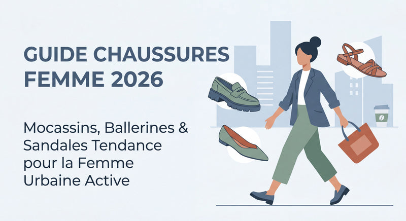 Selection of trendy summer 2026 shoes — chocolate ballerinas, minimalist sandals, and loafers placed on a light background, André fashi...
![Chaussures femme : comment choisir entre mocassins, ballerines et sandales en 2026 ?