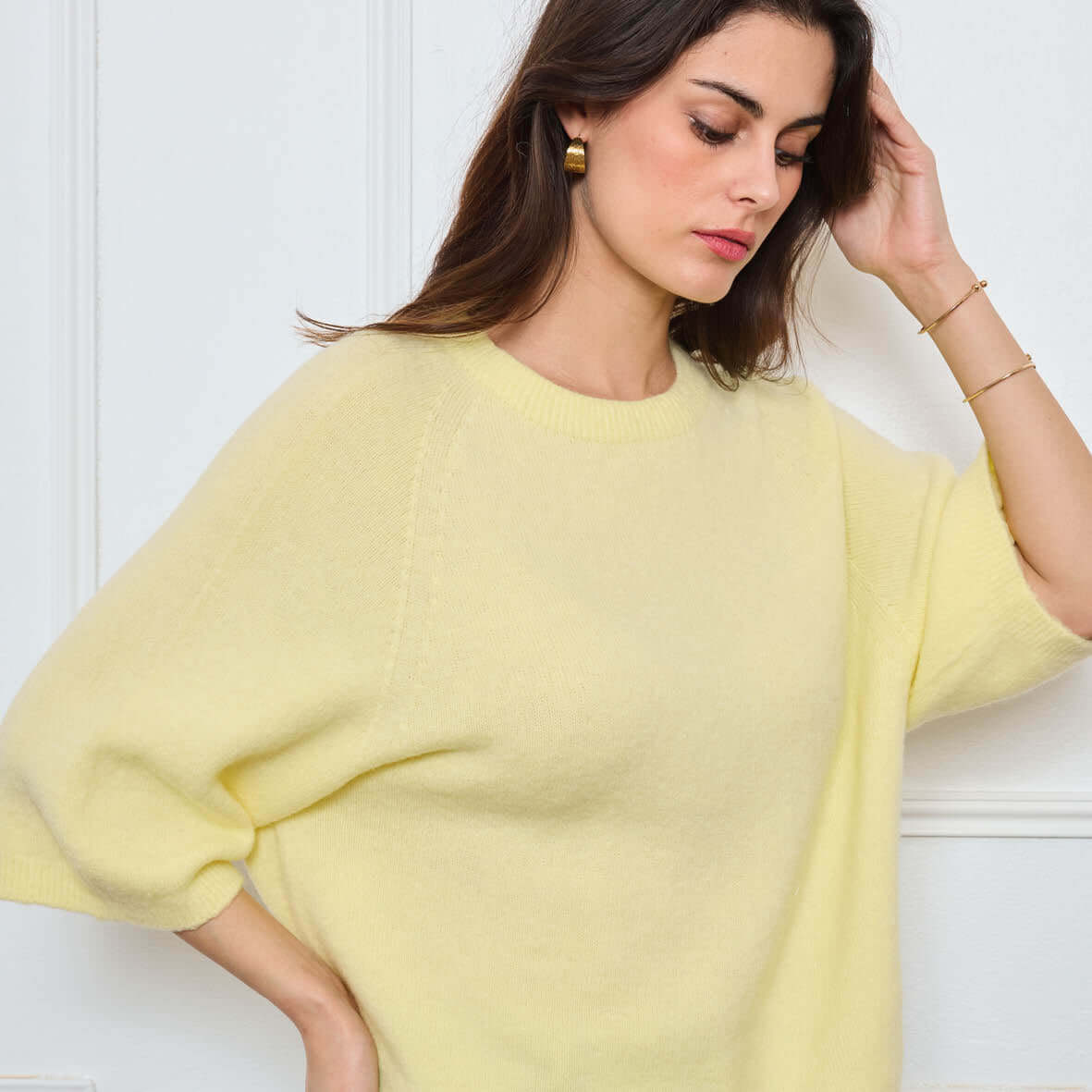PULL COL ROND AVEC MANCHES 3/4 LOUIE JAUNE POUSSIN - André