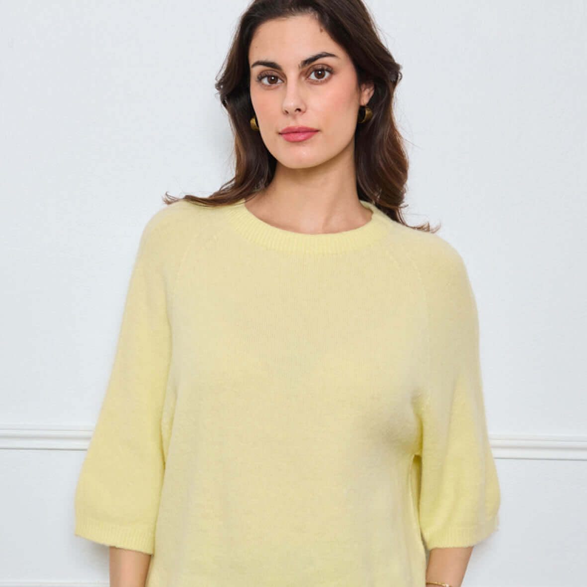PULL COL ROND AVEC MANCHES 3/4 LOUIE JAUNE POUSSIN - André