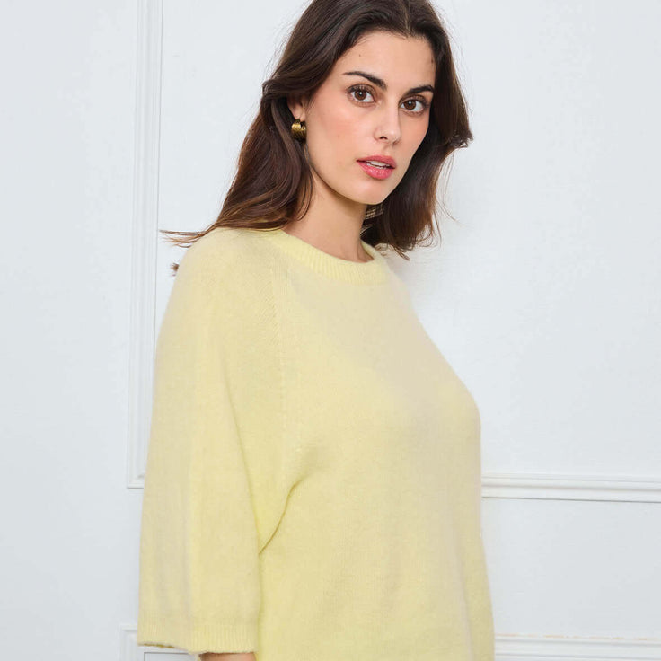 PULL COL ROND AVEC MANCHES 3/4 LOUIE JAUNE POUSSIN - André