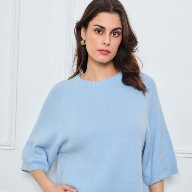 PULL COL ROND AVEC MANCHES 3/4 LOUIE BLEU CLAIR - André