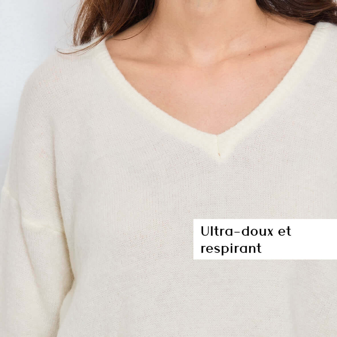 PULL COL V OPALINE BLANC - André