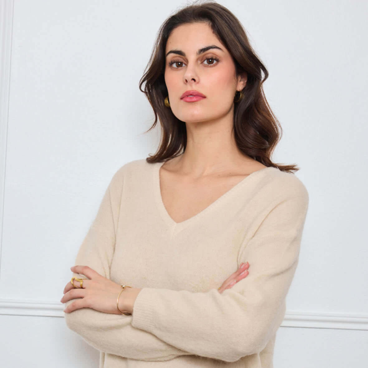 PULL COL V OPALINE BEIGE - André