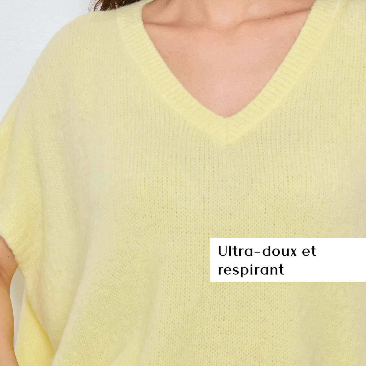 PULL COL V OVERSIZED SANS MANCHES MILIE JAUNE POUSSIN - André