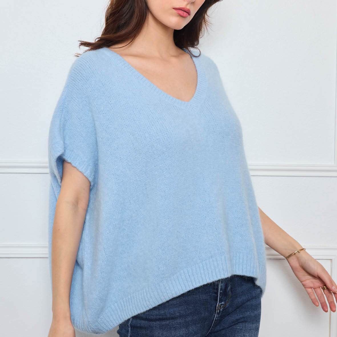 COL V OVERSIZED SANS MANCHES MILIE BLEU CLAIR