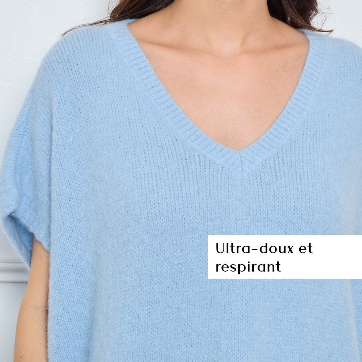 PULL COL V OVERSIZED SANS MANCHES MILIE BLEU CLAIR - André