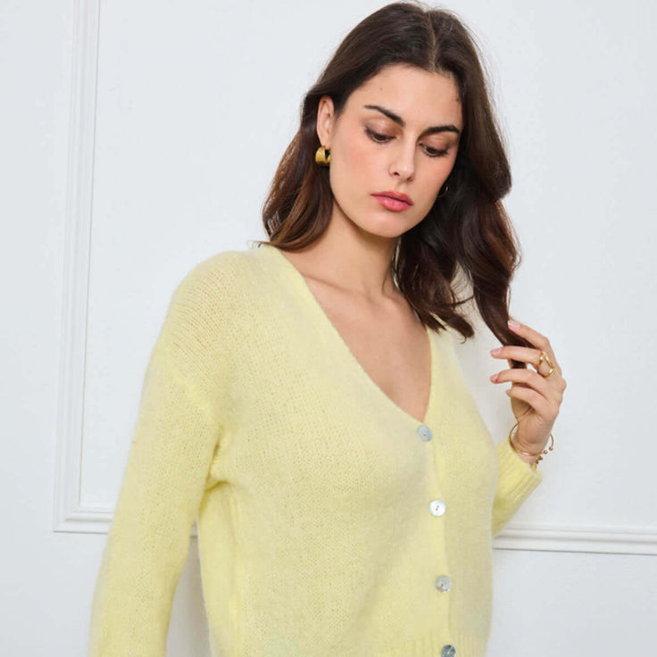 CARDIGAN COL V GLORIA JAUNE POUSSIN - André