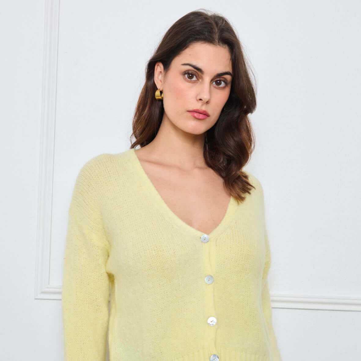 CARDIGAN COL V GLORIA JAUNE POUSSIN - André