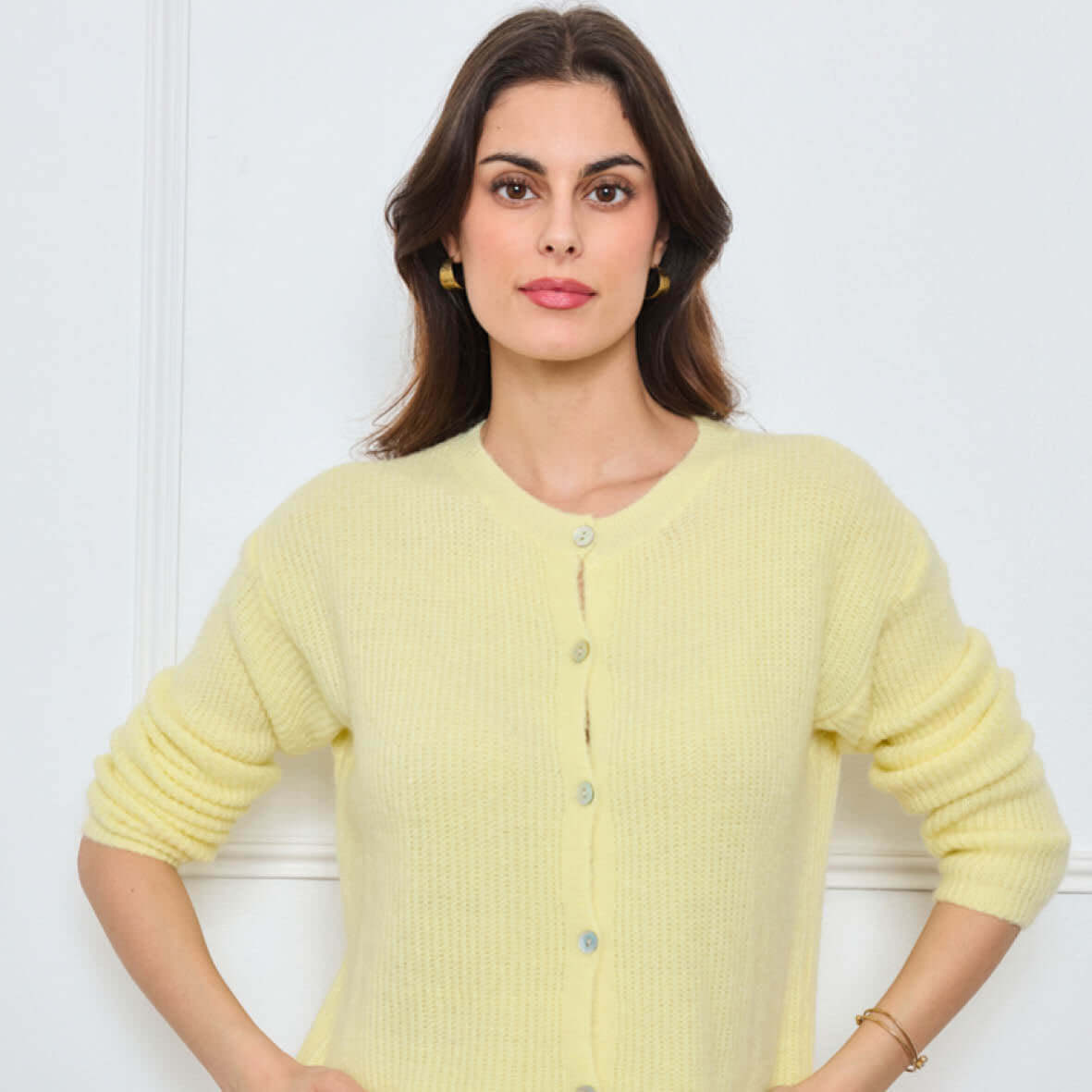 CARDIGAN COL ROND AVELINE JAUNE POUSSIN - André