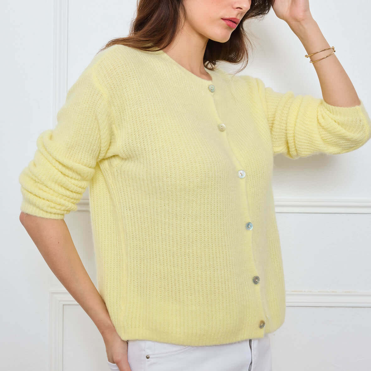 CARDIGAN COL ROND AVELINE JAUNE POUSSIN - André