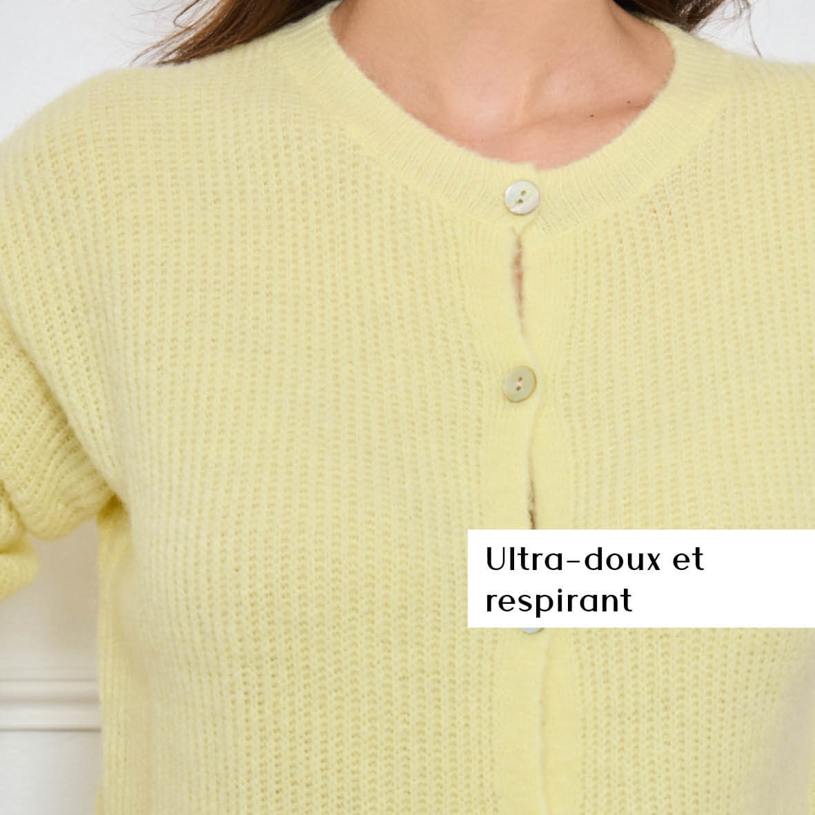 CARDIGAN COL ROND AVELINE JAUNE POUSSIN - André