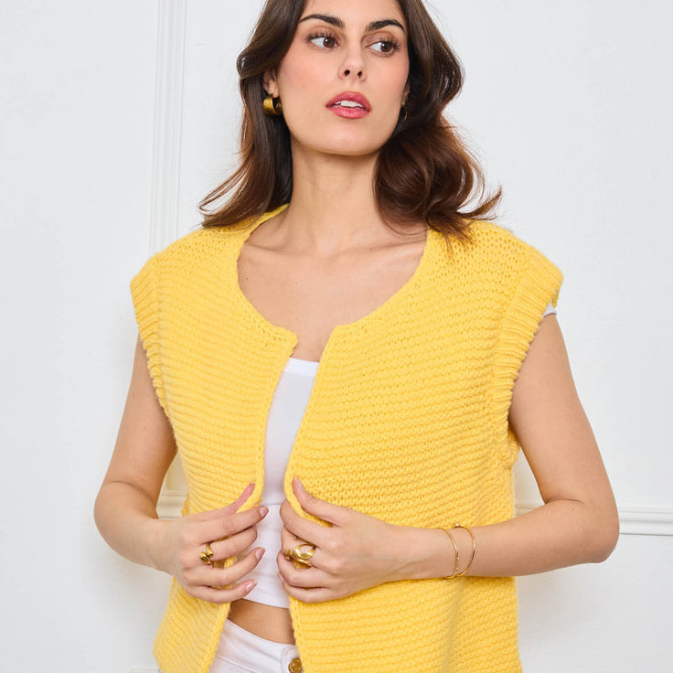 GILET TRICOT SANS MANCHES THEOLINE JAUNE - André