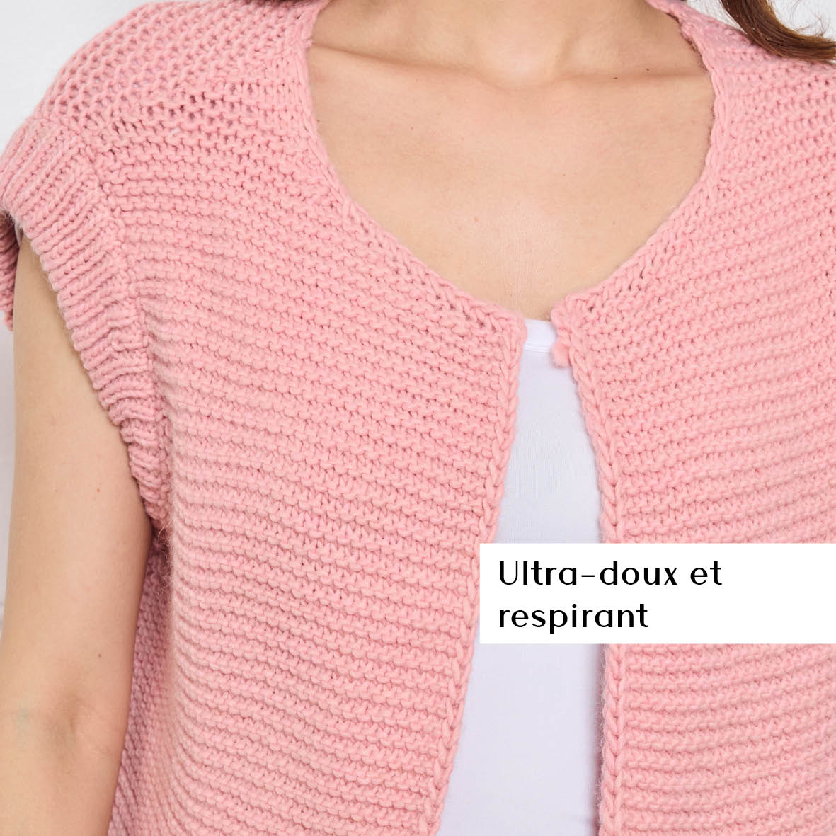 TRICOT SANS MANCHES THEOLINE ROSE CLAIR