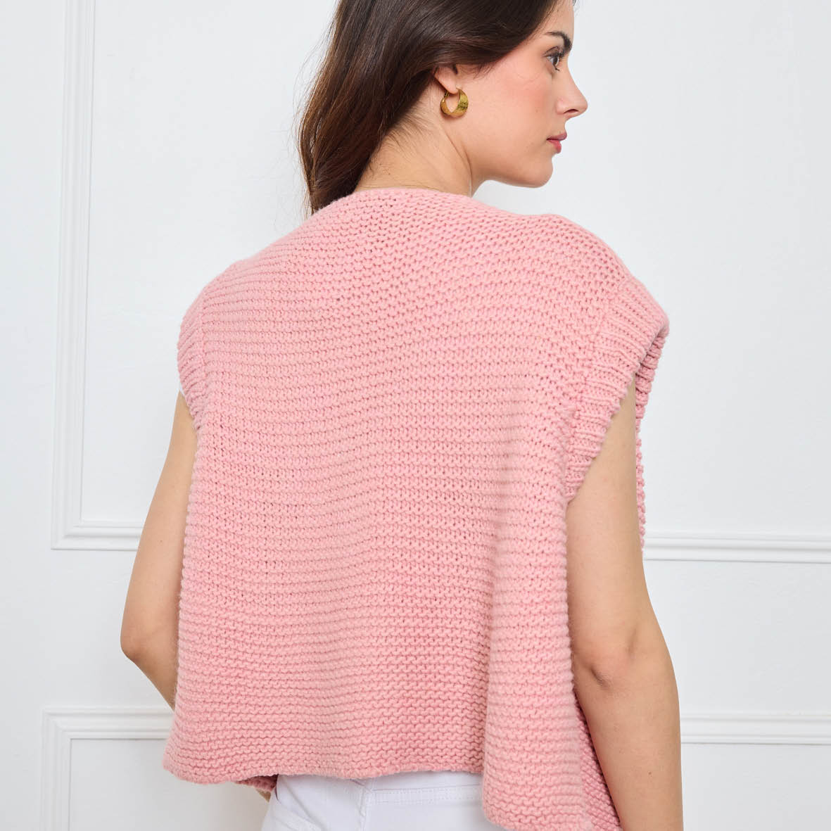 TRICOT SANS MANCHES THEOLINE ROSE CLAIR