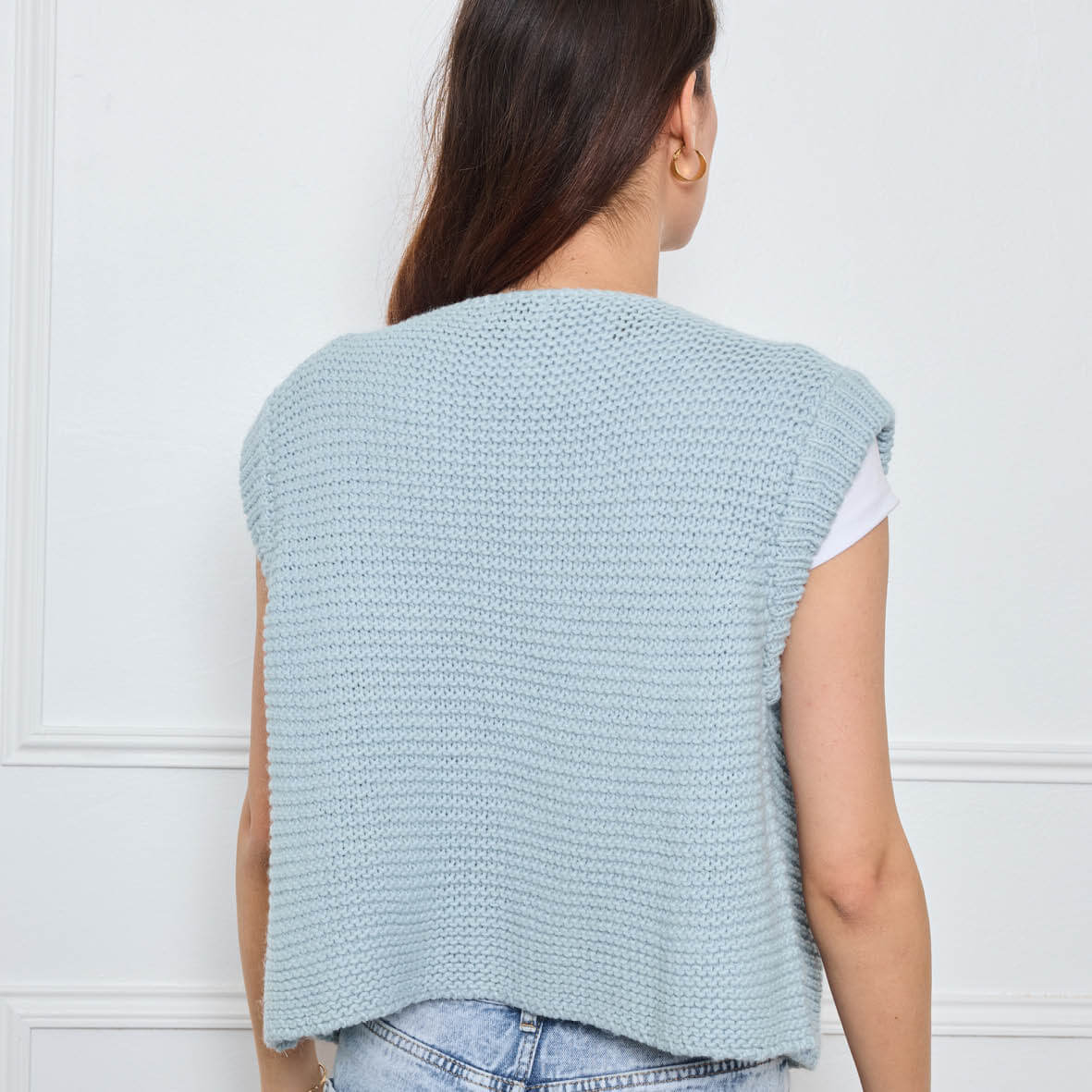 GILET TRICOT SANS MANCHES THEOLINE BLEU CLAIR - André