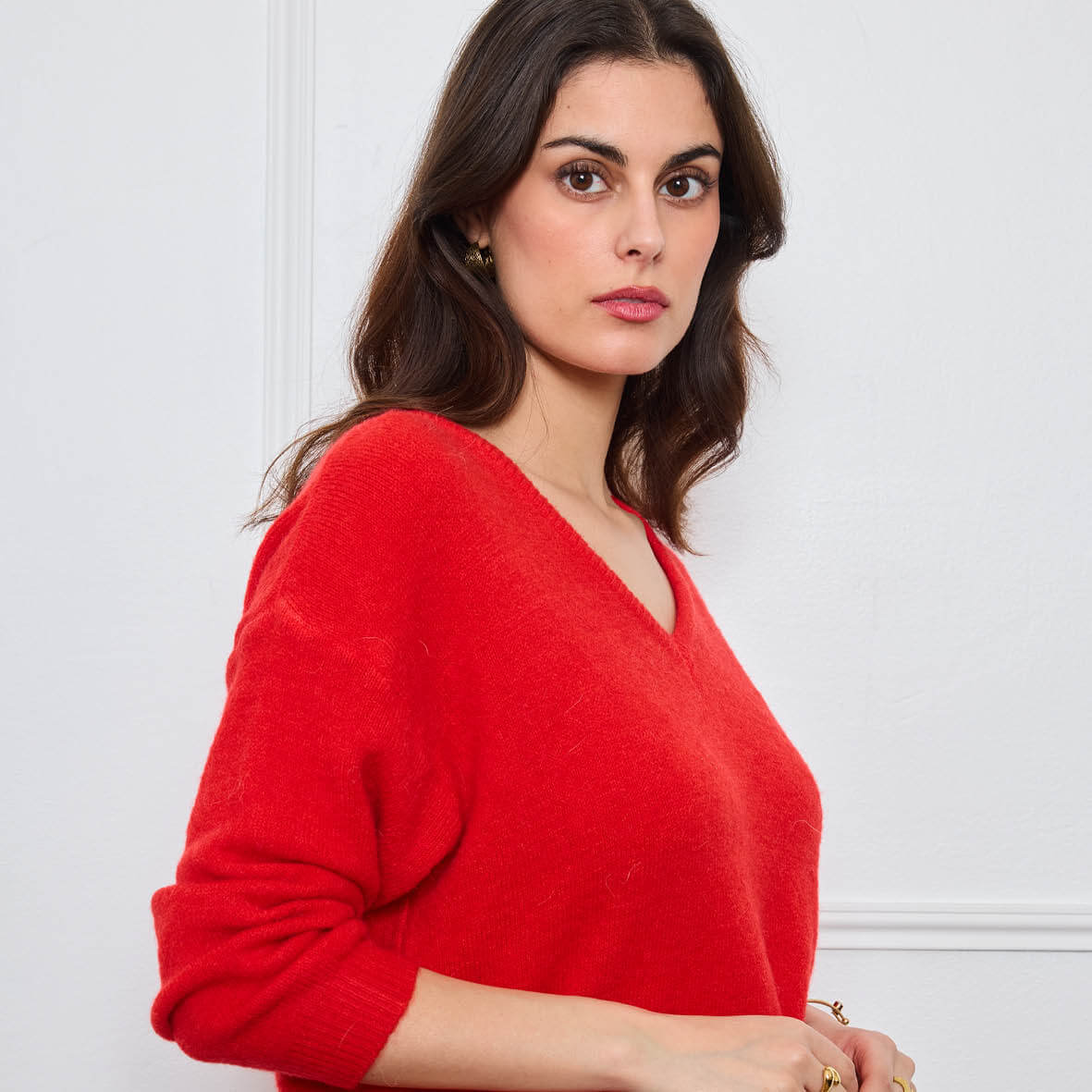 PULL COL V OPALINE ROUGE André - Main Image