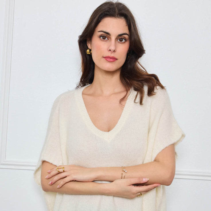 PULL COL V OVERSIZED SANS MANCHES MILIE BLANC