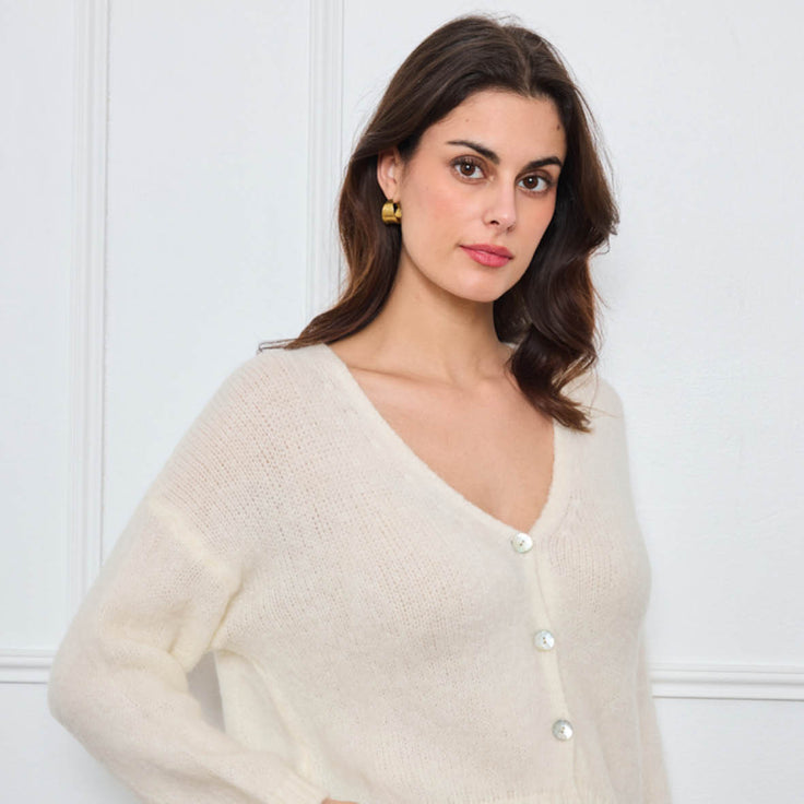 CARDIGAN COL V GLORIA BLANC