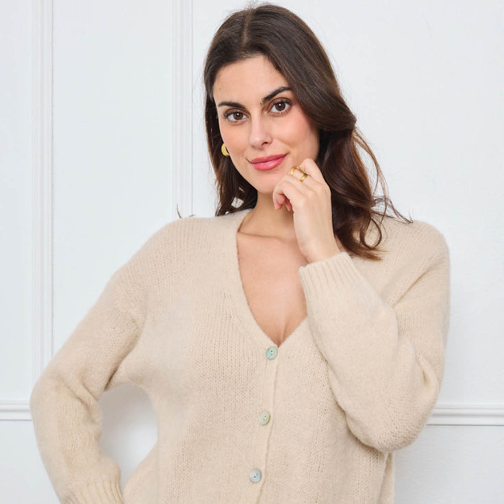 CARDIGAN COL V GLORIA BEIGE