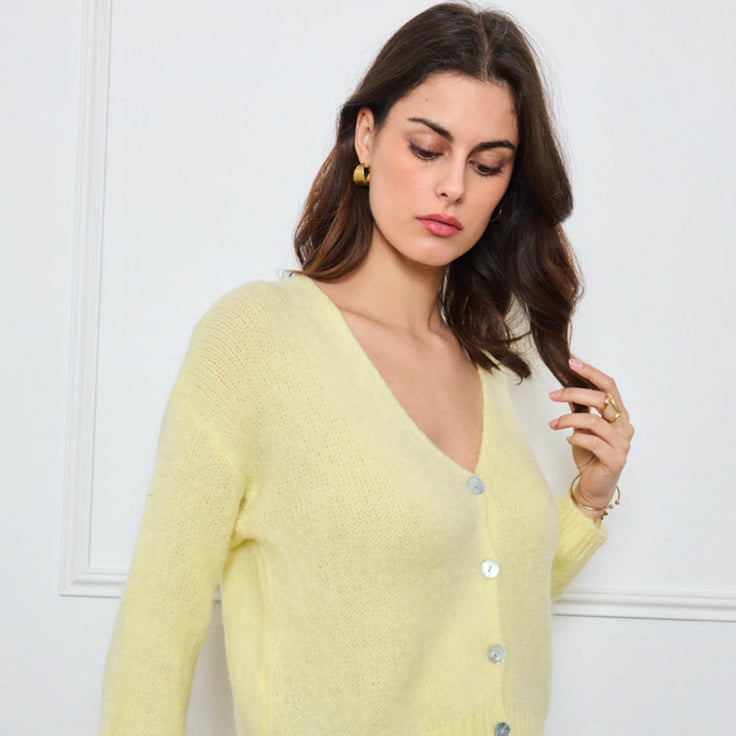 CARDIGAN COL V GLORIA JAUNE POUSSIN