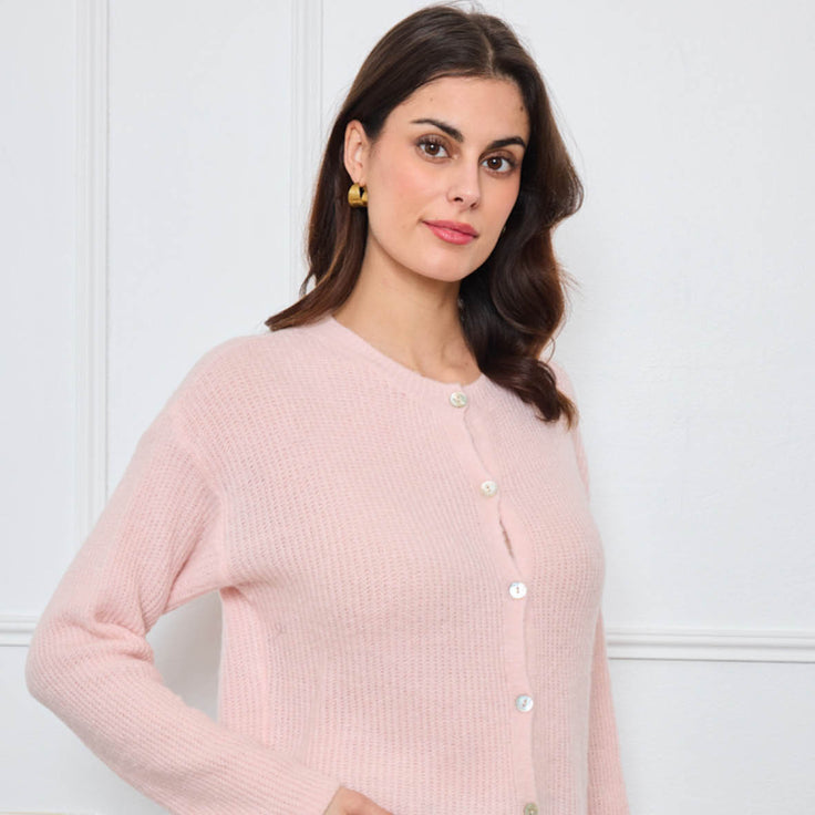 CARDIGAN COL ROND AVELINE ROSE CLAIR
