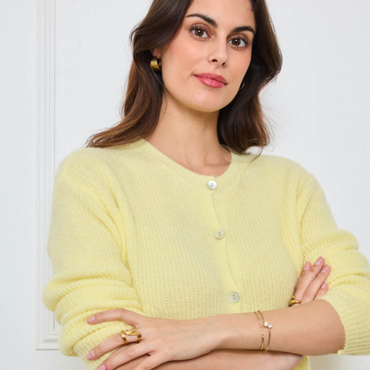 CARDIGAN COL ROND AVELINE JAUNE POUSSIN