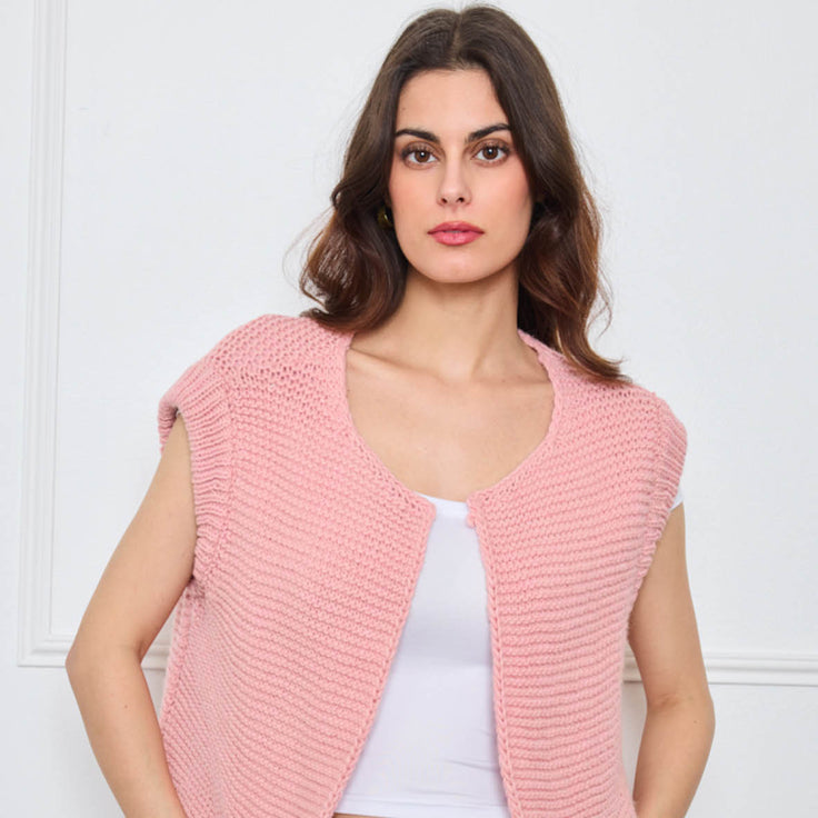GILET EN TRICOT SANS MANCHES THEOLINE ROSE CLAIR