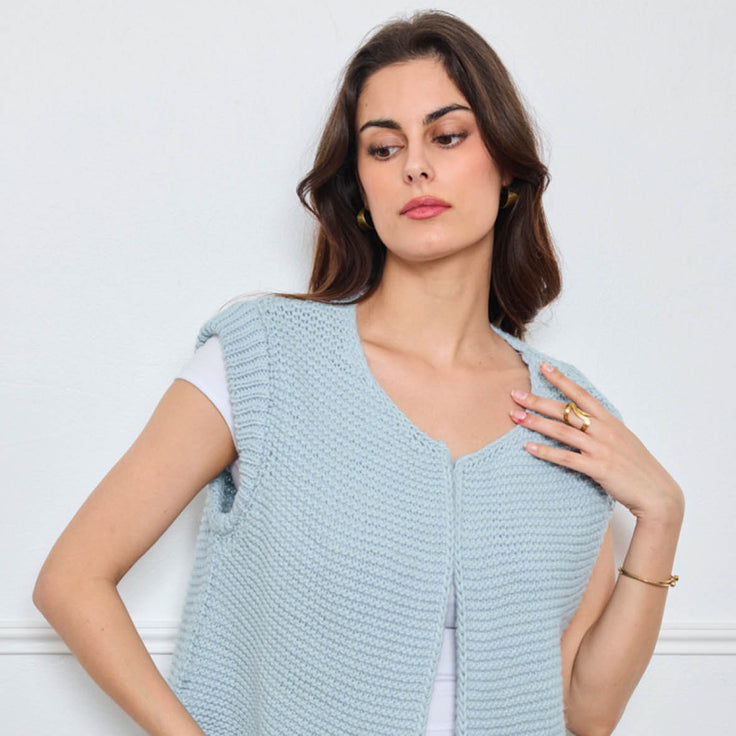 GILET EN TRICOT SANS MANCHES THEOLINE BLEU CLAIR