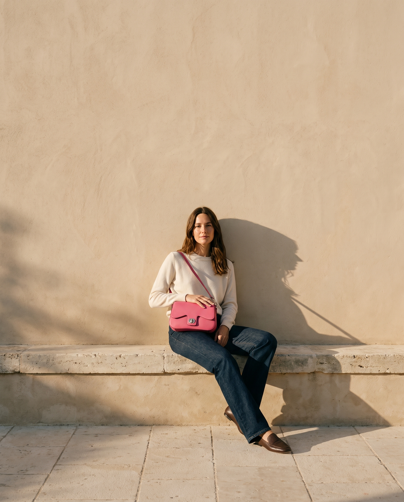 Sac ALMA fuchsia Maison André porté