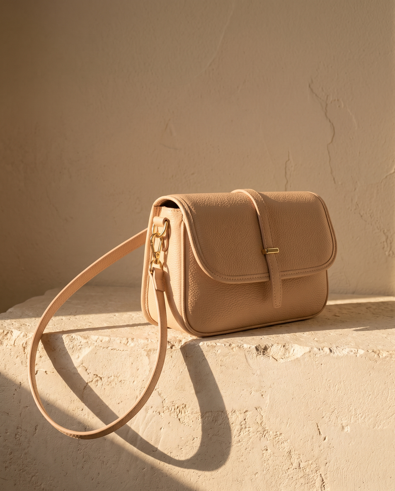 Sac AMALFI nude Maison André sur une marche en pierre