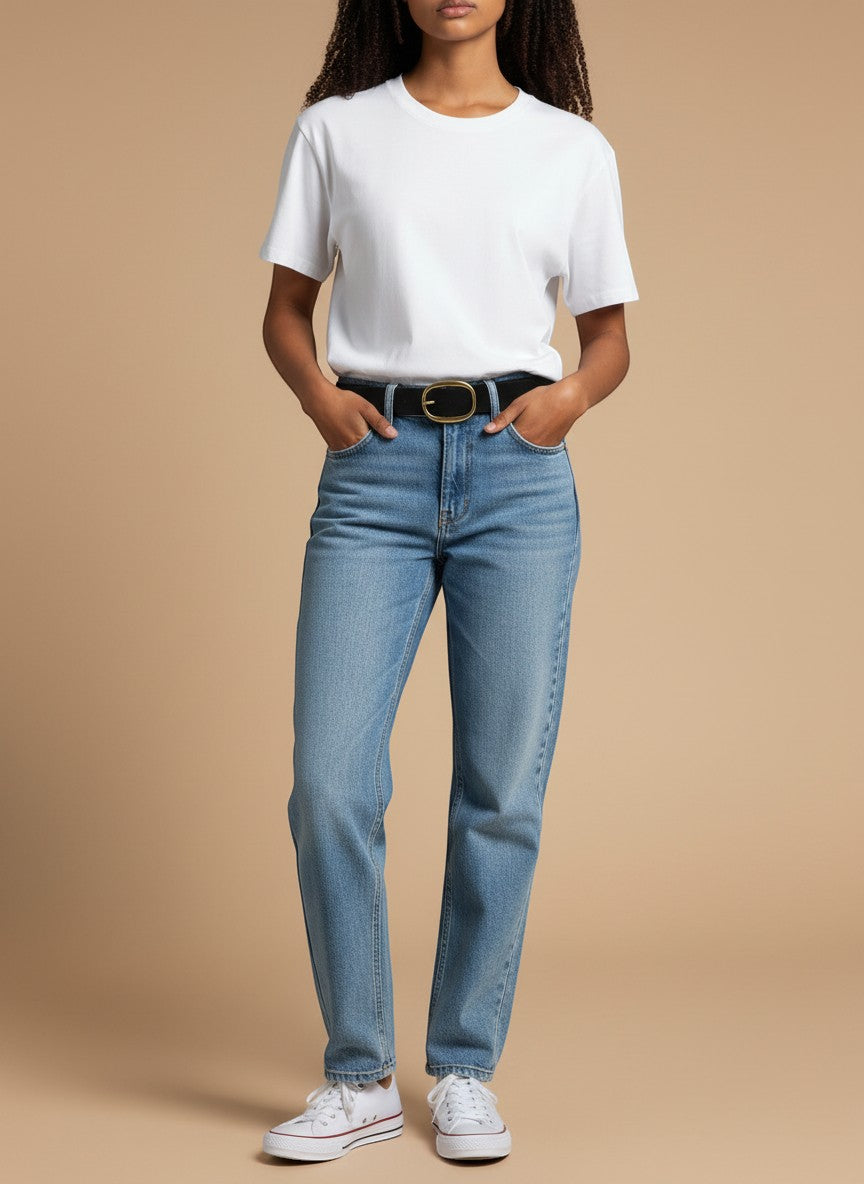 André Brisea black suede belt with oval gold buckle, made in Italy. Minimalist chic accessory.