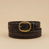 André Nerea brown genuine braided leather belt with oval gold buckle