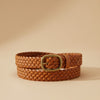 André Solea camel braided genuine leather belt with a golden buckle. Adjustable, no holes.