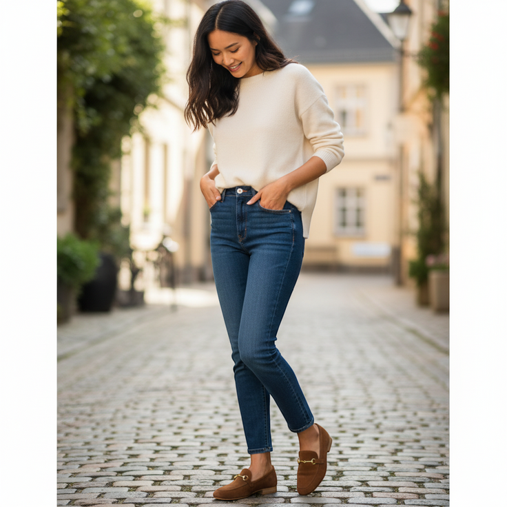André NUITETJOUR camel suede loafers with gold bit detail and low heel. Made in Portugal.