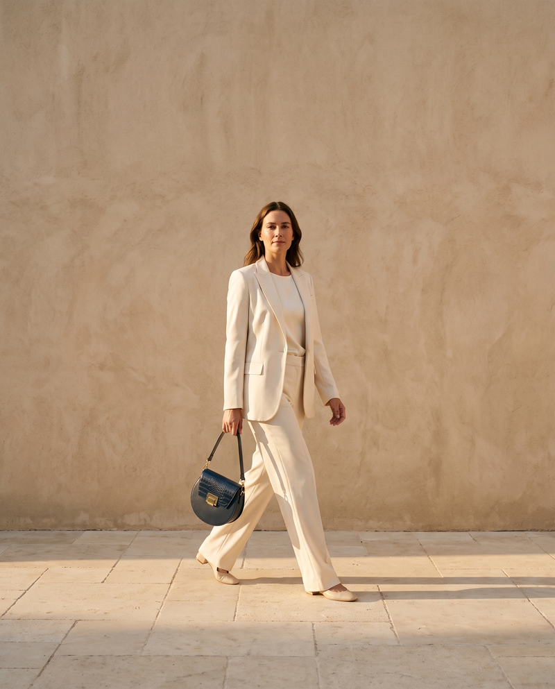 Sac CAROLYN bleu marine Maison André porté à la main