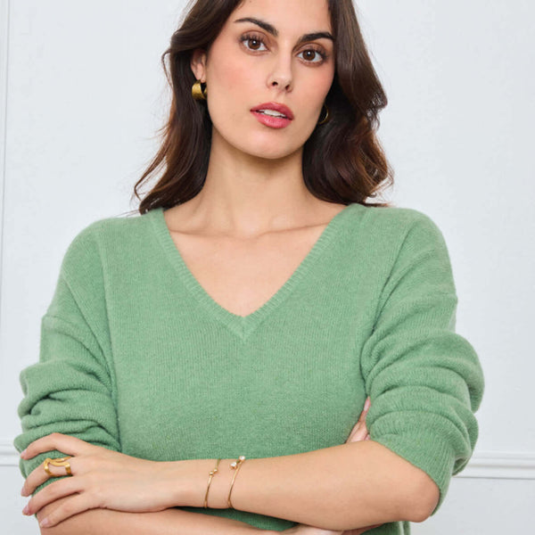 PULL COL V OPALINE SAUGE - André
