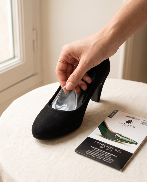 Coussinet gel Famaco en utilisation sur une chaussure André