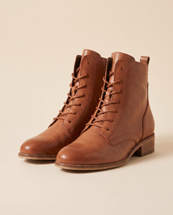 Boots GODILLOT 4 camel debout sur fond beige