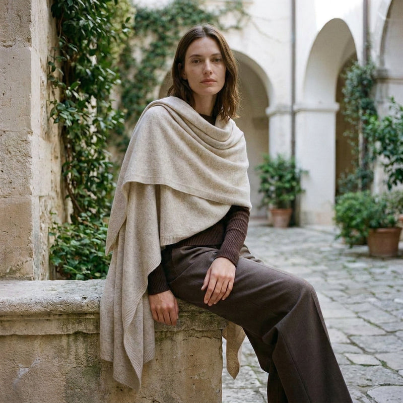 MARGUERITE - MELANGE LAINE ET CACHEMIRE - BEIGE - TU - PONCHO