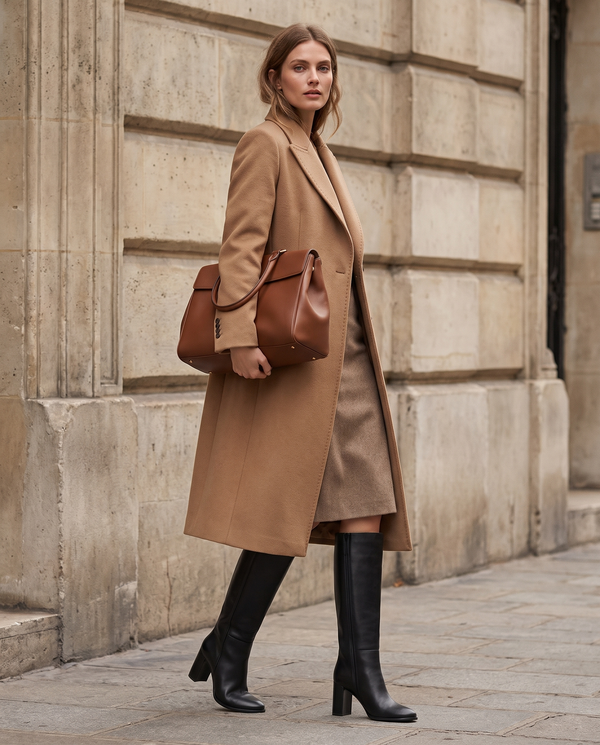 Botte NORAH noir portée avec sac, silhouette en pied