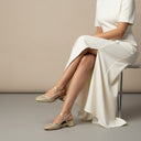 André OTILIA OR gold woven slingback sandals with a block heel and adjustable ankle strap.