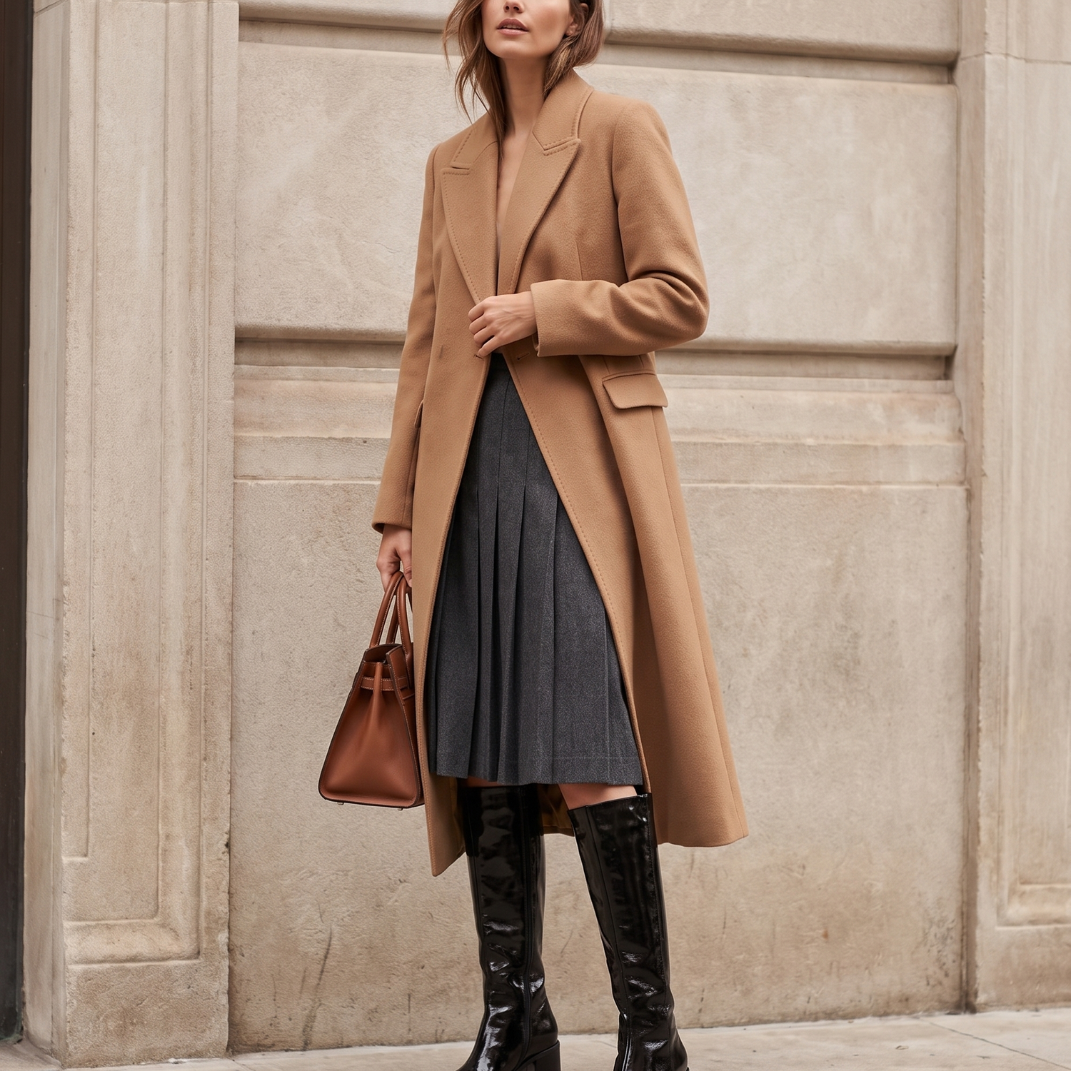 Botte PHILIPPINE noir portée avec sac, silhouette en pied