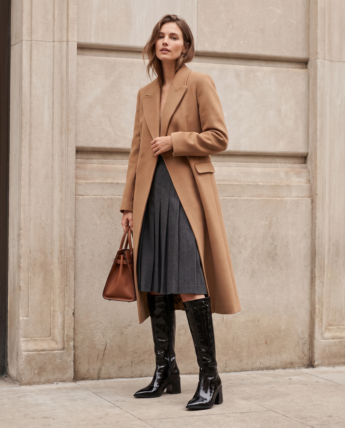 Botte PHILIPPINE noir portée avec sac, silhouette en pied