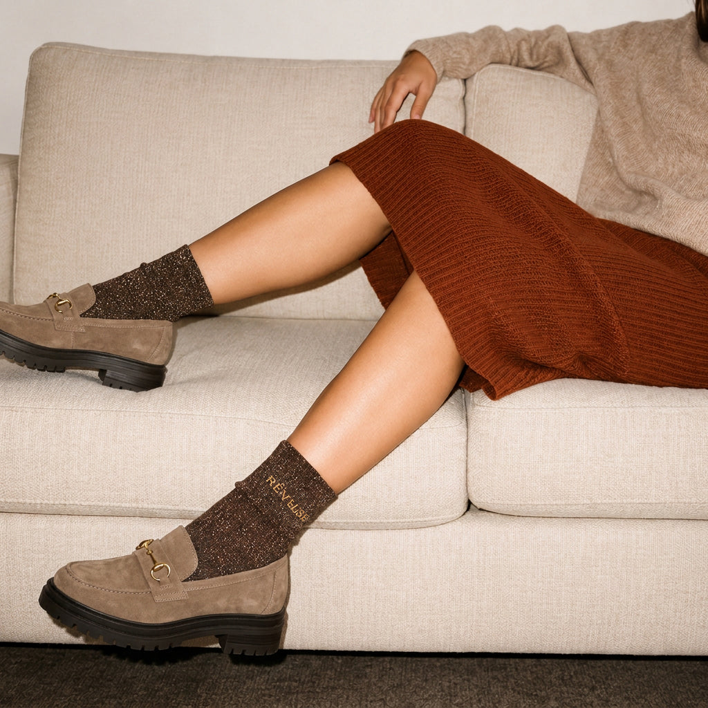 Chaussettes à paillettes Rêveuse - Marron