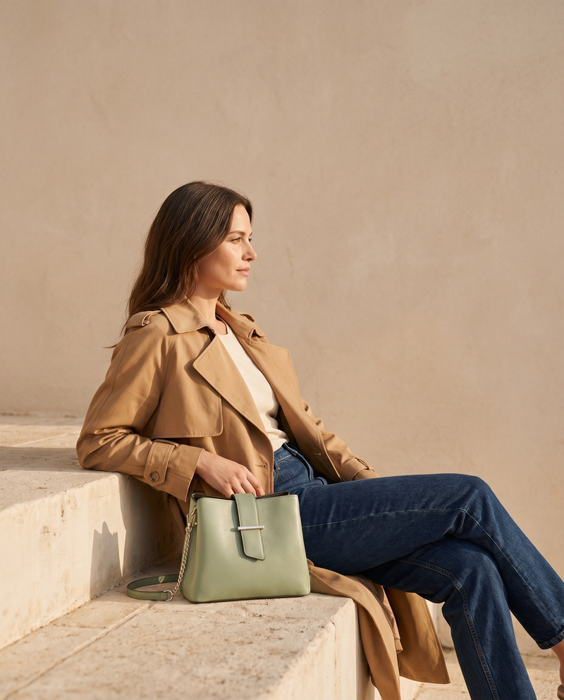 Sac SÉRAPHINE vert menthe Maison André porté