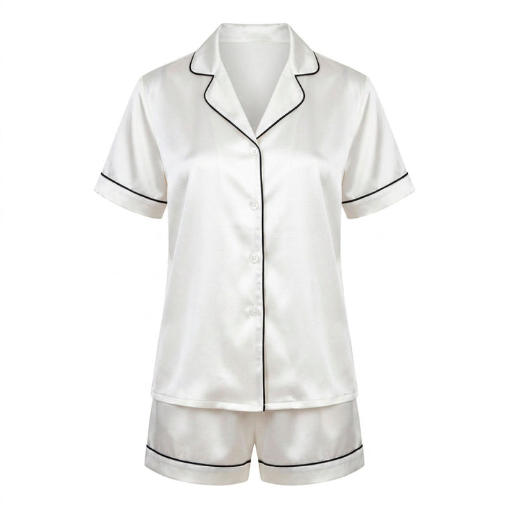 Set de pyjama court en soie - Maëlla Blanc - Set de pyjama court