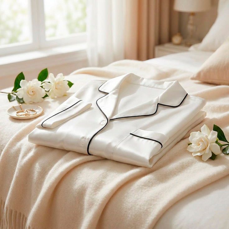 Set de pyjama court en soie - Maëlla Blanc - Set de pyjama court