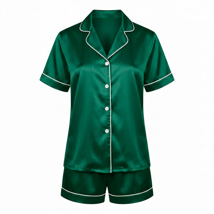 Set de pyjama court en soie - Maëlla Vert sauge - Set de pyjama court